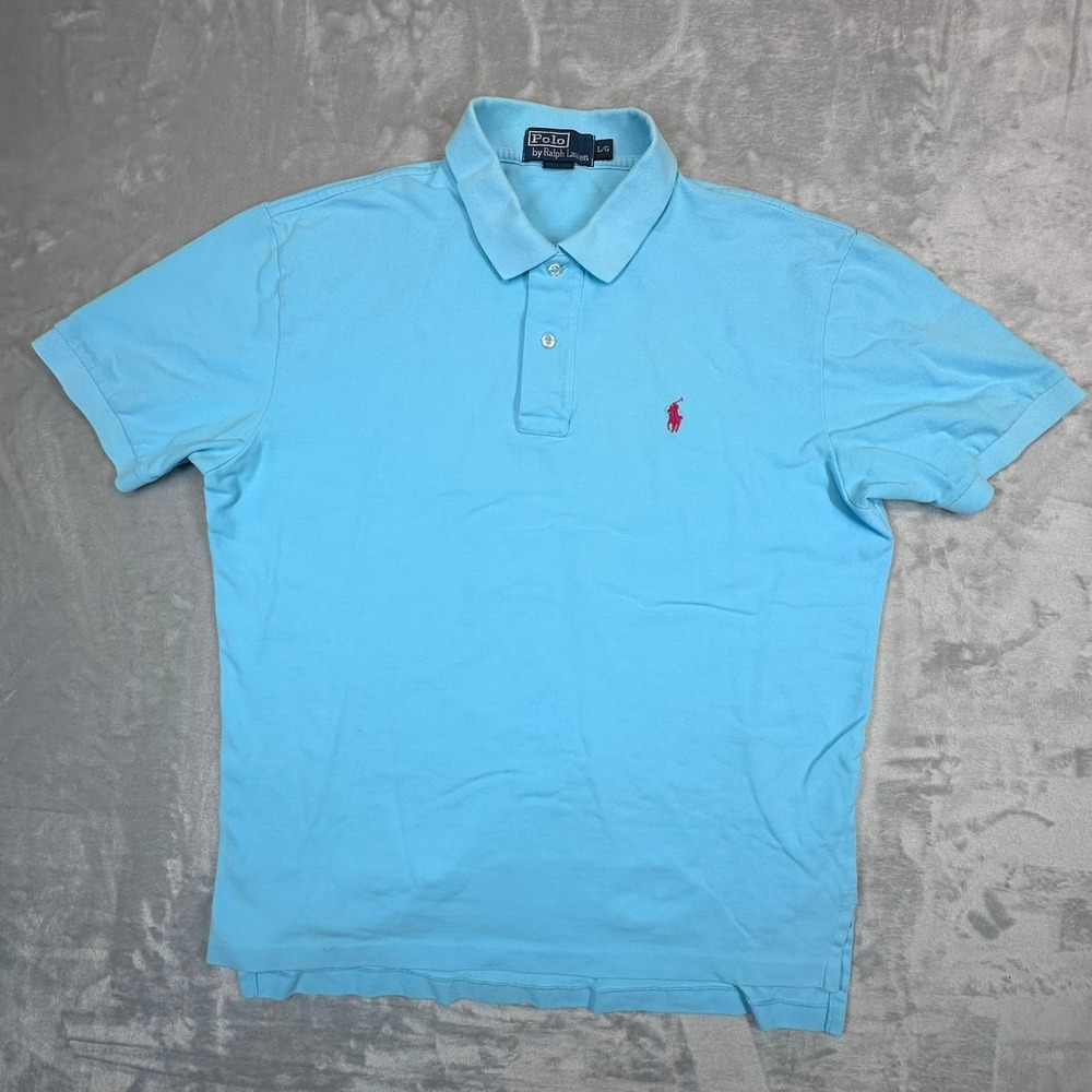 Polo Ralph Lauren Polo Shirt Mens L Blue Short Sleeve Pique Pony Logo Classic